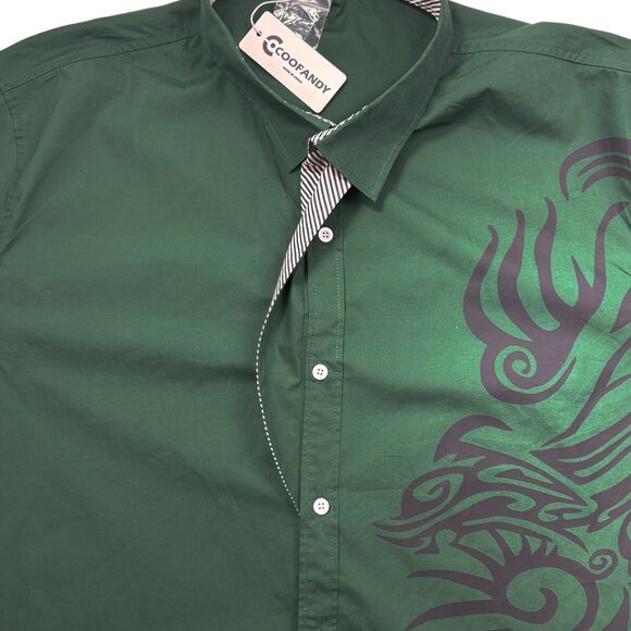 NWT Y2K 90s Coofandy Tribal Big Bold Graphic Button Flip Cuff Shirt Green 2XL - Picture 5 of 16
